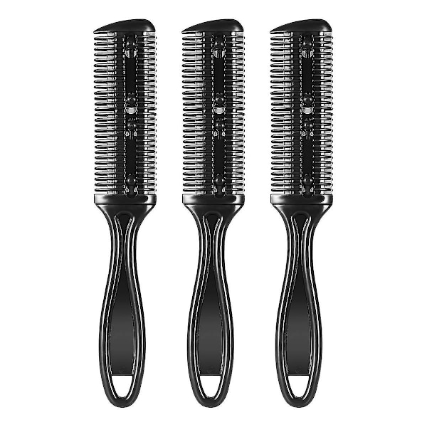 Hårklippningskam, dubbelsidig hårklippningskam med blad i rostfritt stål, 3-pack (svart)