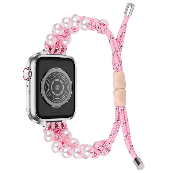 Helmi Nylon Ranneke Yhteensopiva Apple Watch Rannekkeen 40mm 38mm Naisille Tytöille, Säädettävä Helmi Korut Kutoa Nylon Pink