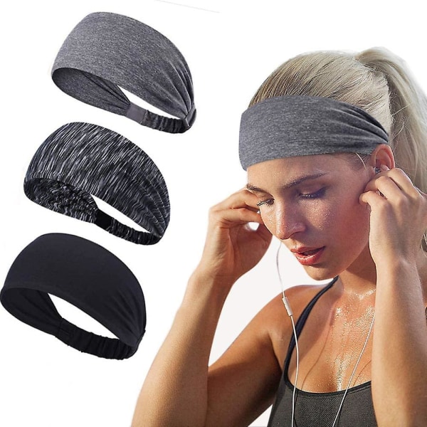 3-pack träningspannband för kvinnor män, reseyoga pannband, elastiskt, halkfritt, lätt, bred huvudduk