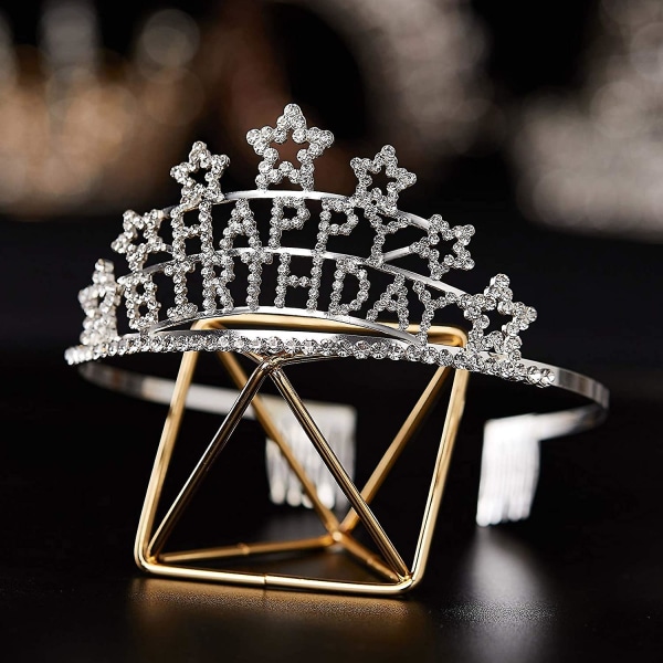 Krystalltiara for jenter og kvinner Rhinestone Princess Happy Birthday Crowns