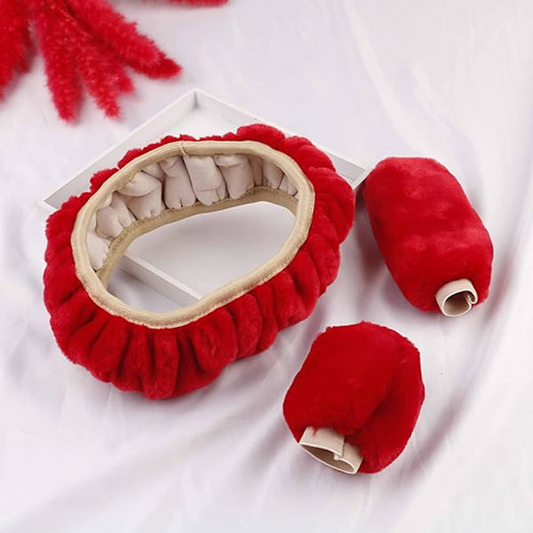 - PCS Fuzzy Flywheel Housing Set Anti-Slip Interior, Vinter Värme Universal Väska för Lastbil 38cm med Växellåda Cover Röd Handbroms