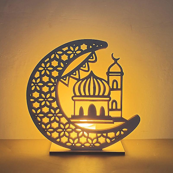 Eid-dekorationer, Ramadan trä måne moské LED nattlampor, Ramadan dekorationer för hem, bordslampa prydnader B