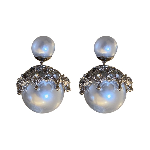 Silvernålar diamanter dubbelsidiga pärlor med modedesignörhängen som betyder örhängen för kvinnor