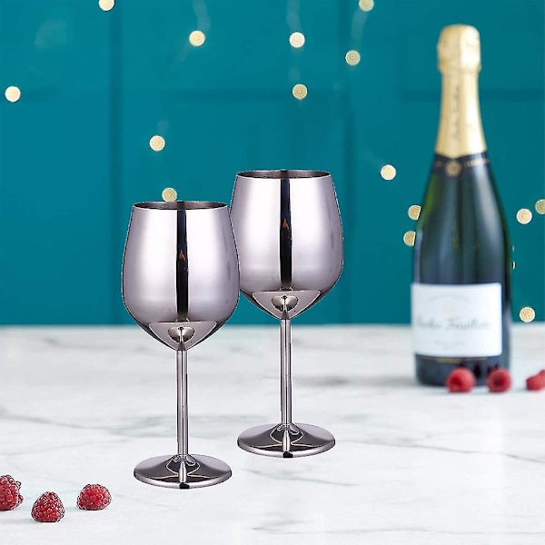 2 stk rustfritt stål vinglass - Uknuselige vinglass for reiser, camping og basseng, 500 ml Silver