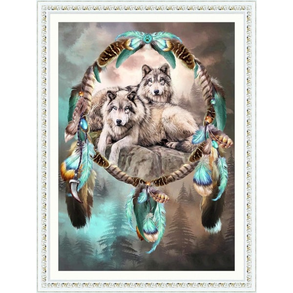 Two Wolves diamond painting , koko cover, pyöreät strassit, tee-se-itse -sarjan taidetarvikkeet – hauskoja lahjoja aikuisille ja lapsille, sisustuskäsityöt 12"x16"