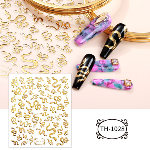 5 st guld stämpling 3d nagelvård klistermärke DIY nagelklistermärke söt orm kärlek nagelvård klistermärke