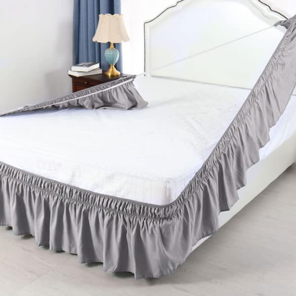 Borstad polyester sängkjol 150x203cm Tre sidor stretch dammigt tyg 38cm dropp mörkgrå