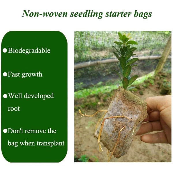 200 st plantpåsar, biologiskt nedbrytbara odlade växtpåsar, planttygspåsar för fröplantor för trädgård 8x10cm