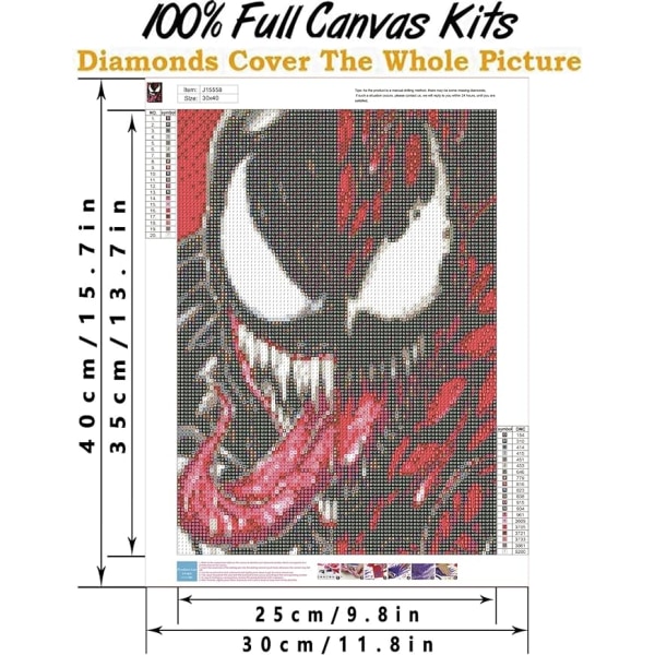 5D timanttimaalaus numerot sarja taide maalaus sarja käsityöt ristipisto palapeli peli seinäkoristeluun 12X16 tuumaa Venom 1 sarjakuva timanttimaalaus