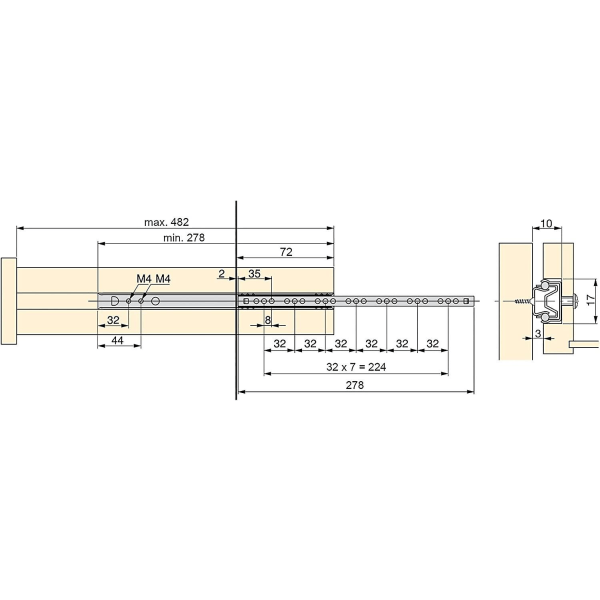 5 parin pakkaus (10 kpl) liukuja/palloliukuja Uuteosa 17mm X 278mm Laatikkoon, Sinkitty 246mm