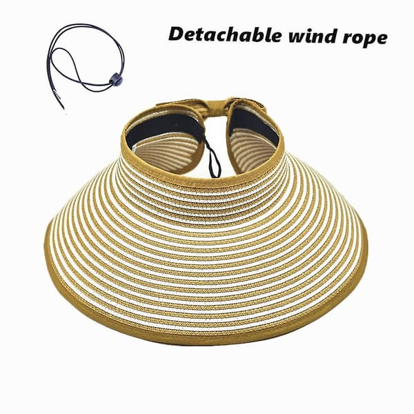 Strandhatte til kvinder, sammenklappelige, bredskyggede, sommerhatte med sløjfe Striped Khaki