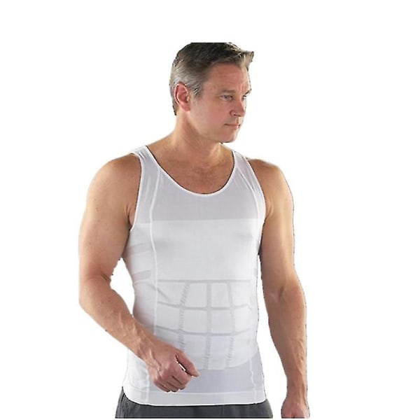 Män Korsett, Kroppsslimande Tummy Shaper- Midjeskjortor White L