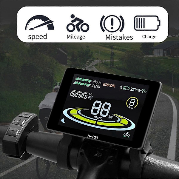 Elektrisk Cykel Display H-100 LCD Display Kontroll 24V - 72V Hastighetsmätare 5pin Hastighetsmätare Vattentät Kontakt