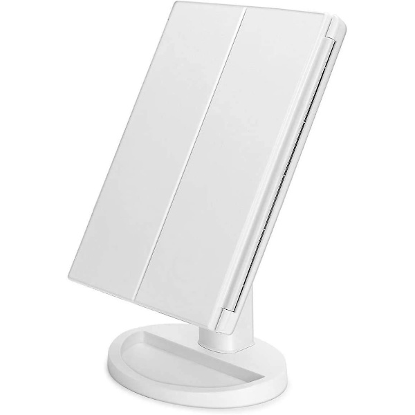 Tri-fold belyst sminkbordsspegel med 3x/2x/1x förstoring, 21 LED-lampor och pekskärm, 180 graders fri rotation bänkskiva kosmetisk spegel