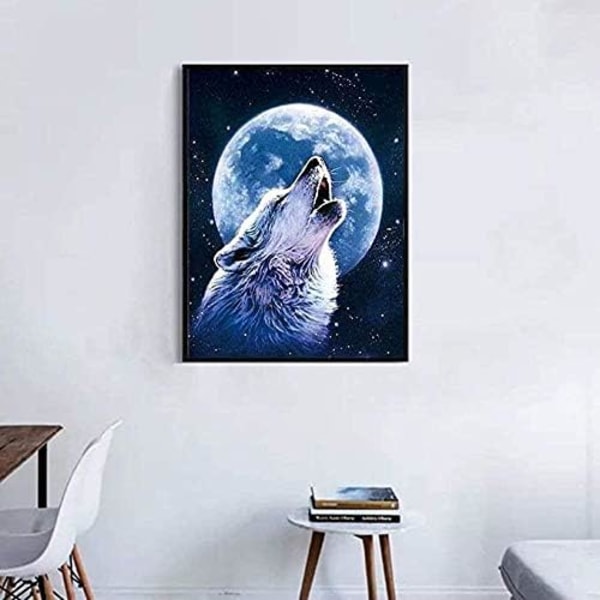 DIY 5D Diamond Painting Kit for Adults, Wolf Diamond Painting Full Diamond Diamond Art Wolf Rhinestone Painting Home Wall Decor 12x16 Inch