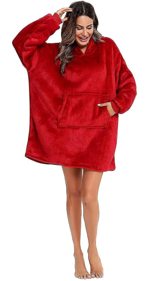 Pullover Sweatshirt Med Hætte Robe Dækken Hoodie Dækken Sweatshirt Flannel Rot