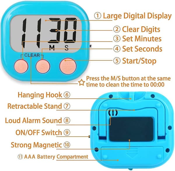 2 stk. Klasseværelsestimer til lærere og børn - Stor magnetisk digital timer