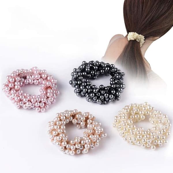 Hår Scrunchy Pärla Elastisk Hår Rep Tillbehör För Kvinnor Och Flickor Pack Om 4