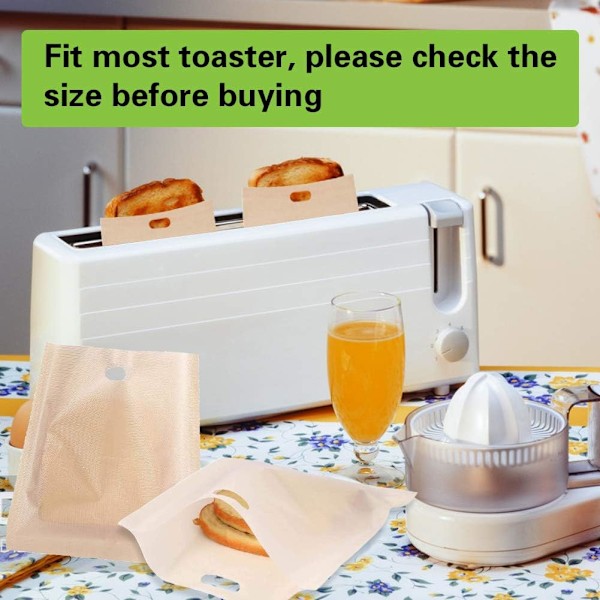 Toastpose, Gjenbrukbare Toastposer FDA Godkjent og Non-Stick Varmebestandig i 3 Ulike Størrelser 6 Stykker