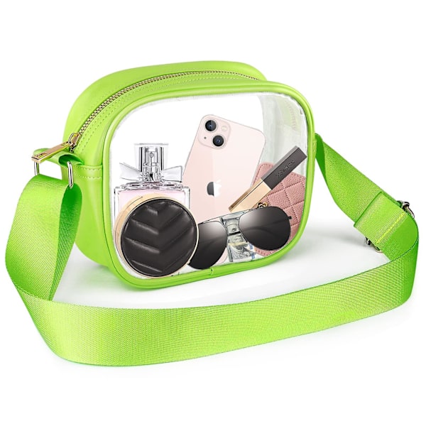 Kirkas laukku stadionille hyväksytty, Momsiv nahkainen läpinäkyvä crossbody-laukku säädettävällä hihnalla Kirkas stadionlaukku konsertteihin ja urheiluun Green