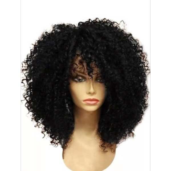 Liten lockig afro svart kemisk fiberperuk