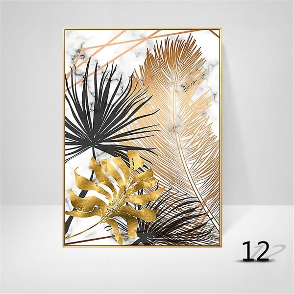 Set med 3 designaffischer, 30x40cm Forest Golden Leaves Palmblad Print bilder utan ramar för vardagsrummet, 30 X 40 cm Type  B