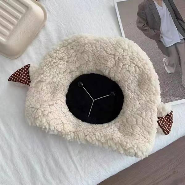 2 stk. lammehatte børn imitation lam kashmir sød vinter varm bassin hat alsidig ørehue beige