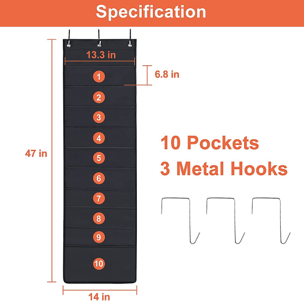 10 Fack Över Dörr Hängande Vägg Arkiv Organiser, Oxford Tyg Förvaringsficka Diagram För Tidskrifter Arkivmappar