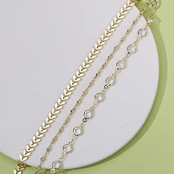 Perle Ankelkæder Boho Cubansk Link Anklet 14k Guldbelagt Tre Lag Strand Ankler Figaro Fodkæde Smykker Til Kvinder