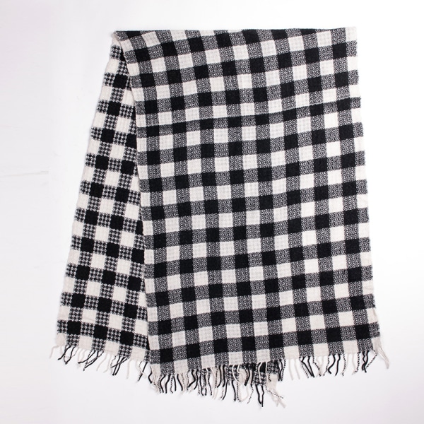 Sort og hvidt ternet tørklæde, nyt efterår og vinter, minimalistisk mode, farvekollision, frynsedesign, varmt sjal til kvinder.
