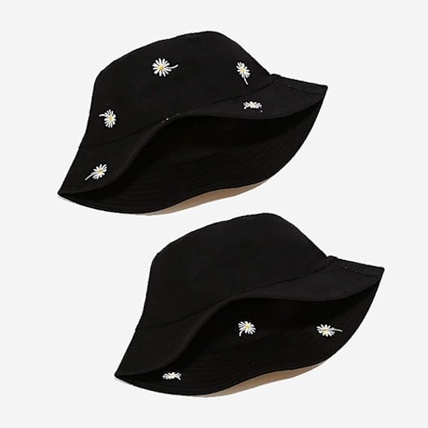 Vändbar hatt Bucket Hat Fiske solhatt för kvinnor flickor，Daisy Black