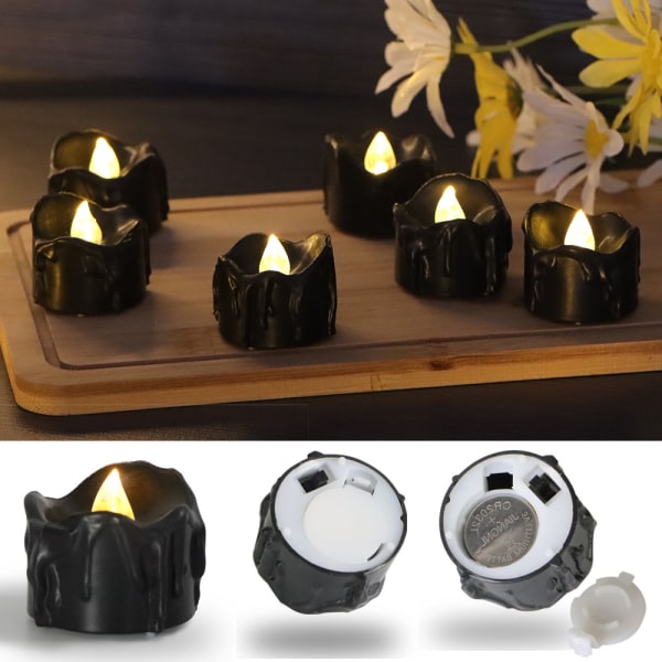 20 Pack Black Tears Electronic Candle Lights Creative CR2032 Plastic LED Glowing Candle Wedding Candle Lights Warm White Flashing Lights