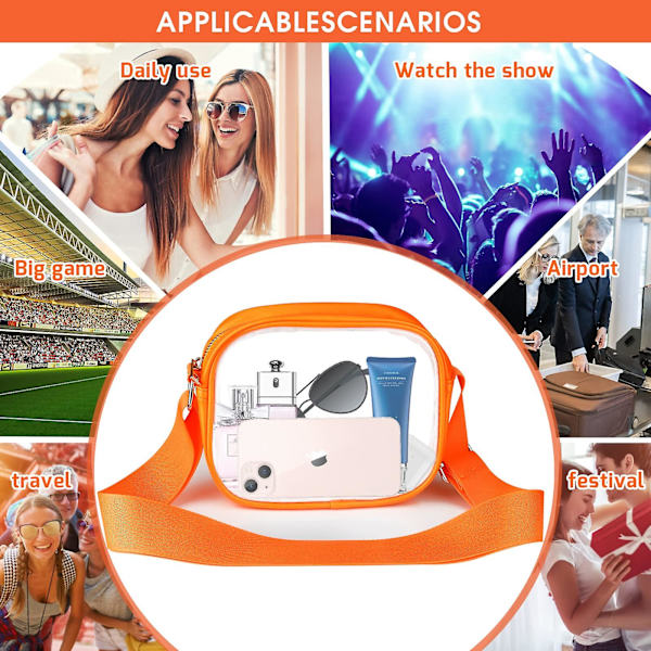 Kirkas laukku stadionille hyväksytty, Momsiv nahkainen läpinäkyvä crossbody-laukku säädettävällä hihnalla kirkas stadionlaukku konsertteihin urheiluun Orange