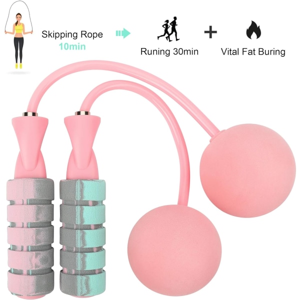 1 pink træningssnoreløst sjippetov til fitness, justerbart vægtet ledningsfrit hoppereb til mænd, kvinder, børn
