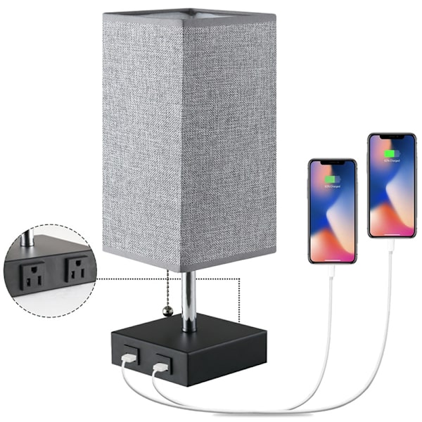 USB-oppladbar stoffbordlampe, amerikansk enkel moderne firkantet soveromslampe, liten nattlampe, amerikansk standard
