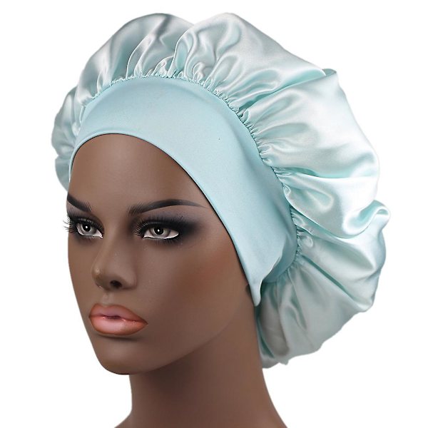 Uusi naisten satiinista valmistettu yksivärinen yömyssy, yömyssy, hiustenhoitomyssy, yömyssy naisille, miehille, unisex-myssy Mint Green
