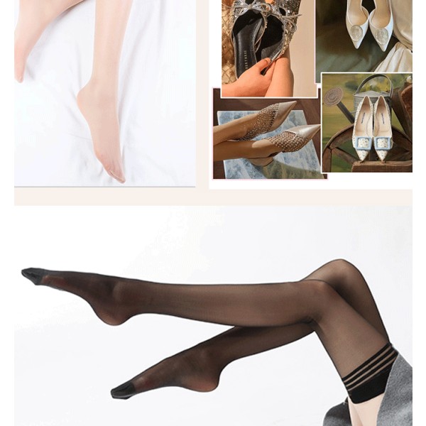 5 långa silkestrumpor, halvhalksfria, hudförsköna, lår över knä, Ultratunna, Anti-Snag, Svart siden
