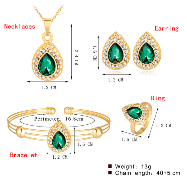 Pendant necklace bracelet earrings exquisite alloy multi-color water drop necklace earrings jewelry four-piece set