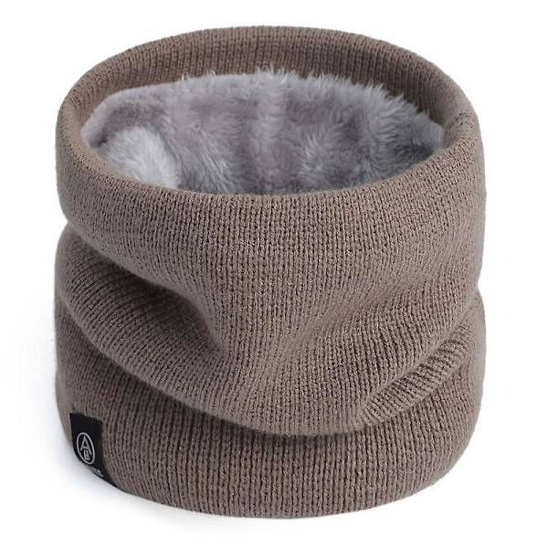 Vinter Dubbellagers Halsvärmare Stickad Fleecefodrad Cirkel Loop Halsdukar Light Khaki