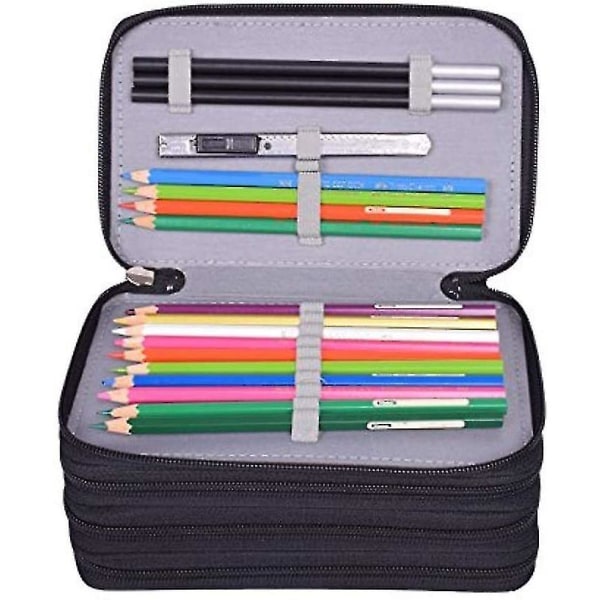 Pennfodral med 72 case - Behändig Oxford Multi-layer Zipper Pennväska med stor kapacitet för färgpenna, akvarellpennor, sminkborste, kosmetiska penslar Black
