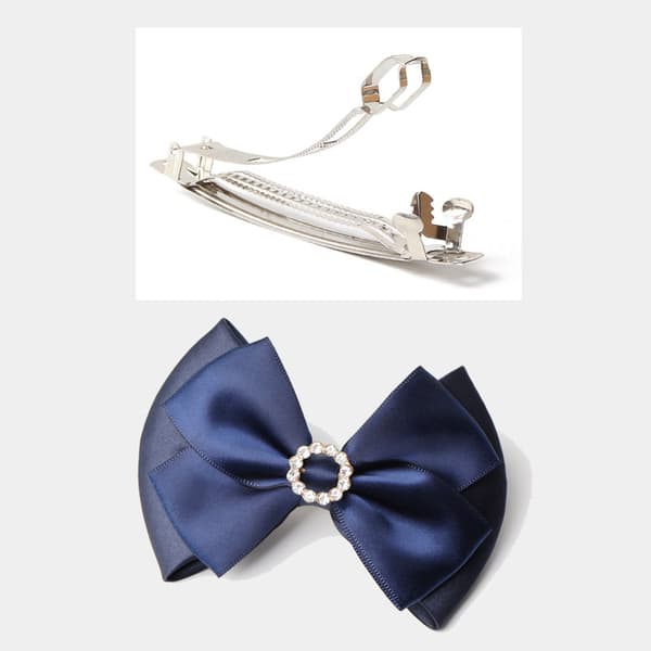 1 x Satin Rhinestone Bow Net Hårklemme til Knold, Sort