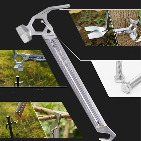 Utendørs telt hammer, aluminiumlegeringshåndtak, rustfritt stål hammer, kobberhode, fjellklatring, camping, spikerhammertrekker