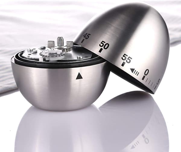 Rustfritt stål eggtimer, mekanisk kjøkkenverktøy, timer, kjøkkentimer, eggformet timer