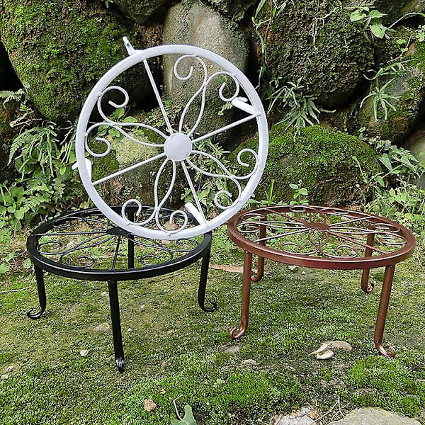 2 st blomkruka stativ rund smidesjärn blomkruka hållare hem växtstativ golv blomkruka ställ 2pcs White