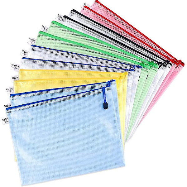 12 stk A4 dokumentveske vanntett mesh glidelåsposer glidelås filposer mesh dokument plast