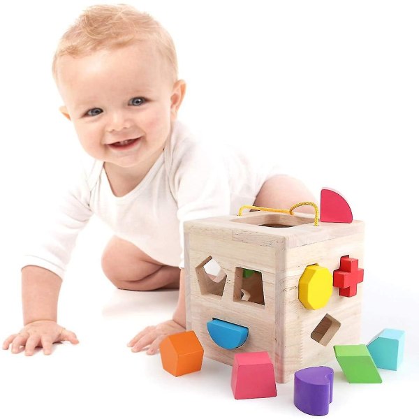 Shape Sorter leksak, trä byggklossar, klassiska leksaker för småbarn Baby Kids 17 holes