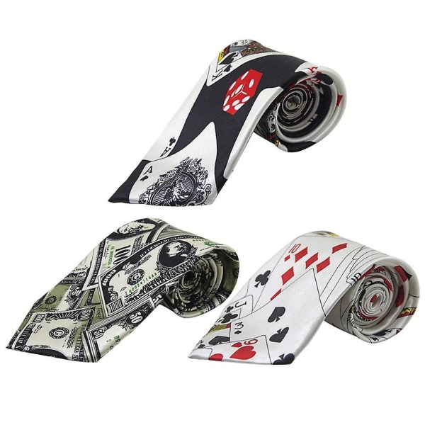 3 stk Creative Poker Terninger Udskrivning Slips Mode Tryllekunstner Slips Dress Up Kostume Rekvisitter Fest Slips Dollar tie