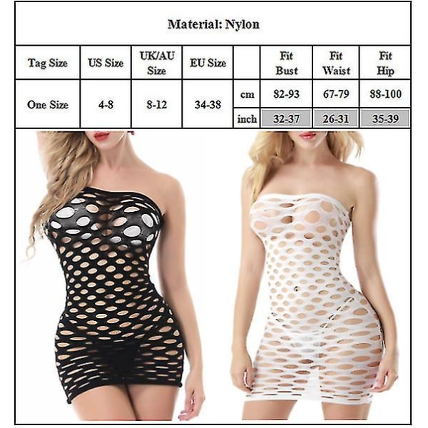 Kvinder Stropløs Net Bodycon Minikjole Lingeri Hullet Ud Mesh Nattøj Undertøj Black