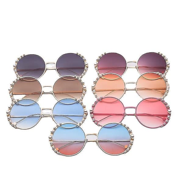Solbriller Runde Stel Perle Ins Solbriller Mode Trend Dame Metal Solbriller C4 gold frame