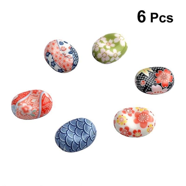 6 stk. Japansk stil spisepindsholder i keramik ske-holder beslag gaffel værktøjsstativ - Kirsebærblomst-serie